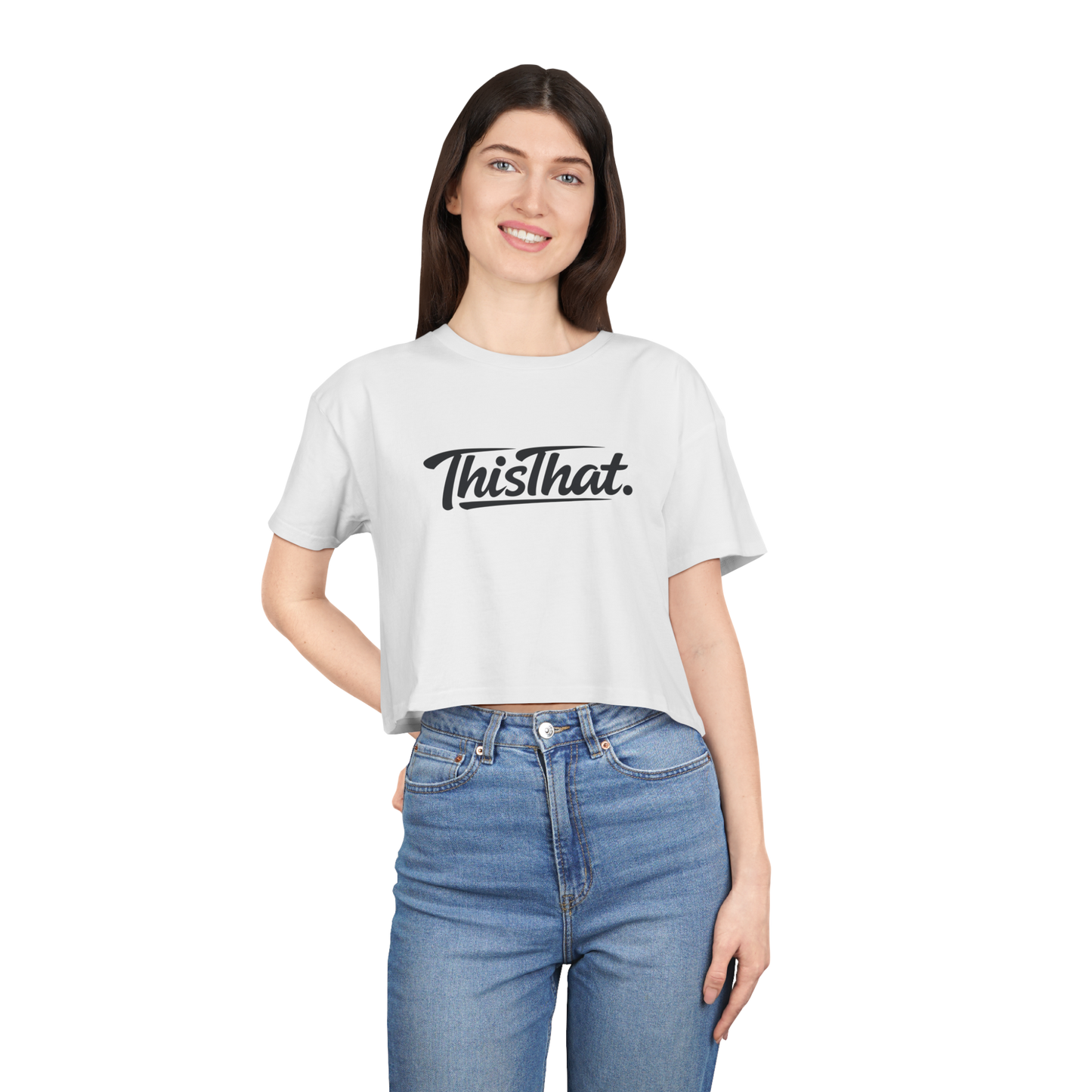 ThisThat. Cropped Tee - Off-White/Black